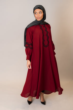 Crimson Embroidered Midi Dress