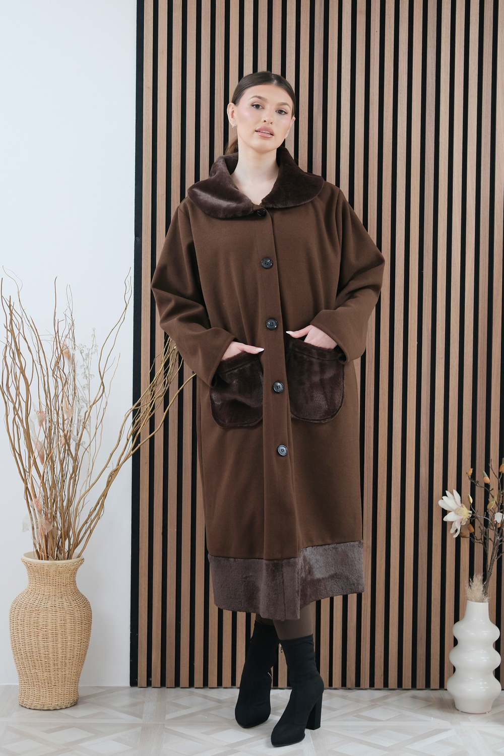 Marlette Brown Faux-Fur Coat