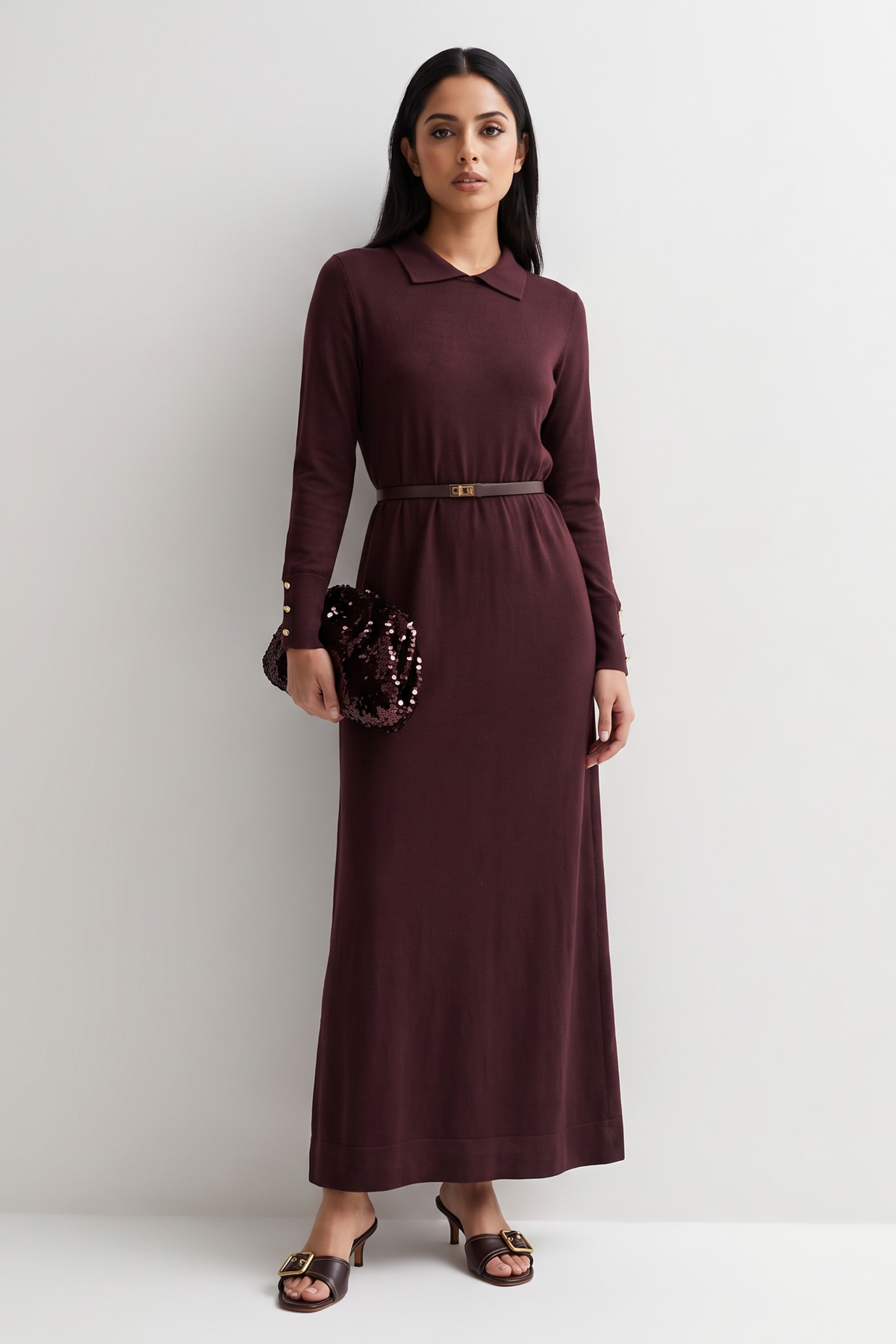 Nayla Brown Belted Dress
