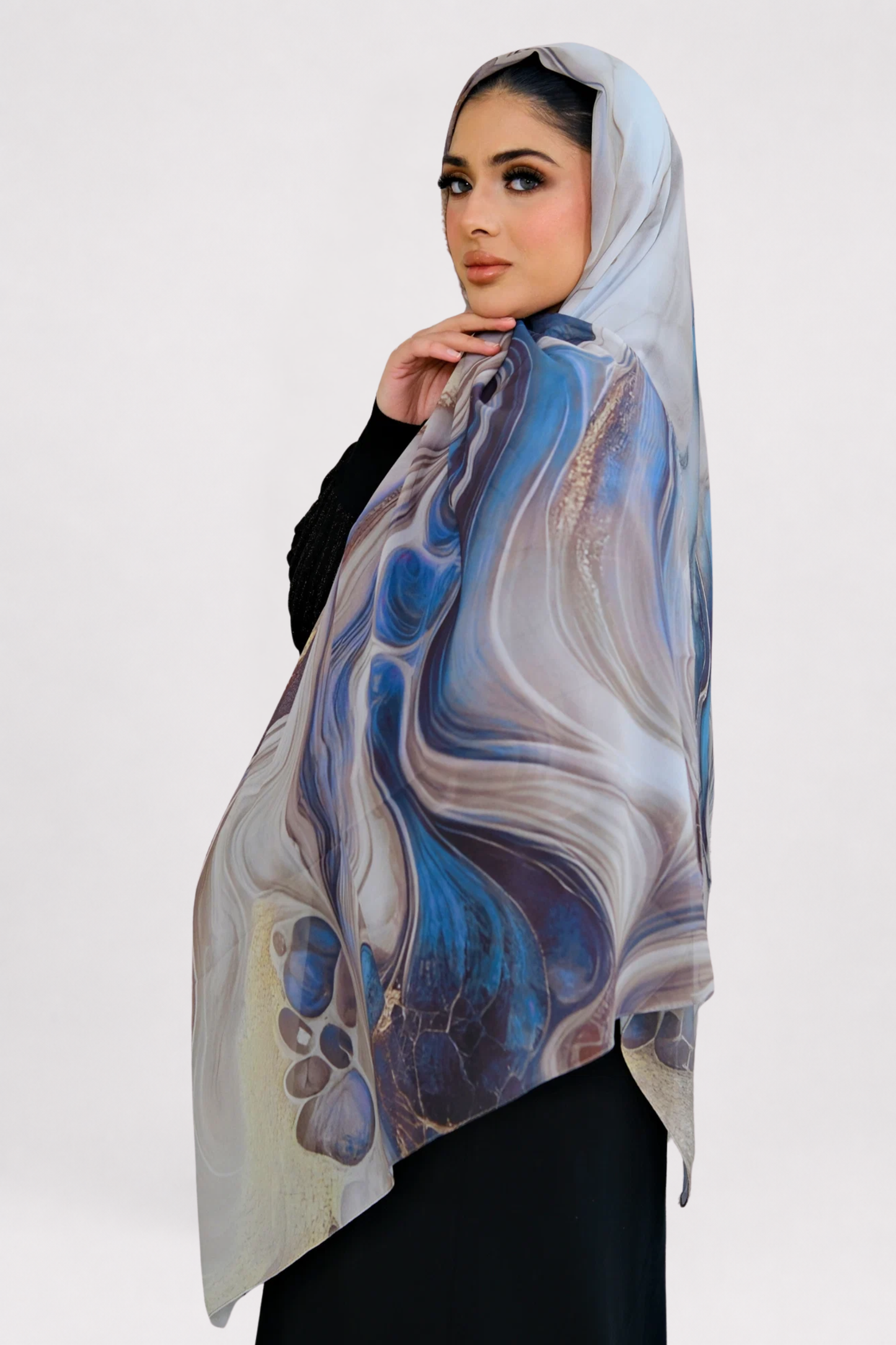 Stone Flow Lake Blue Printed Hijab