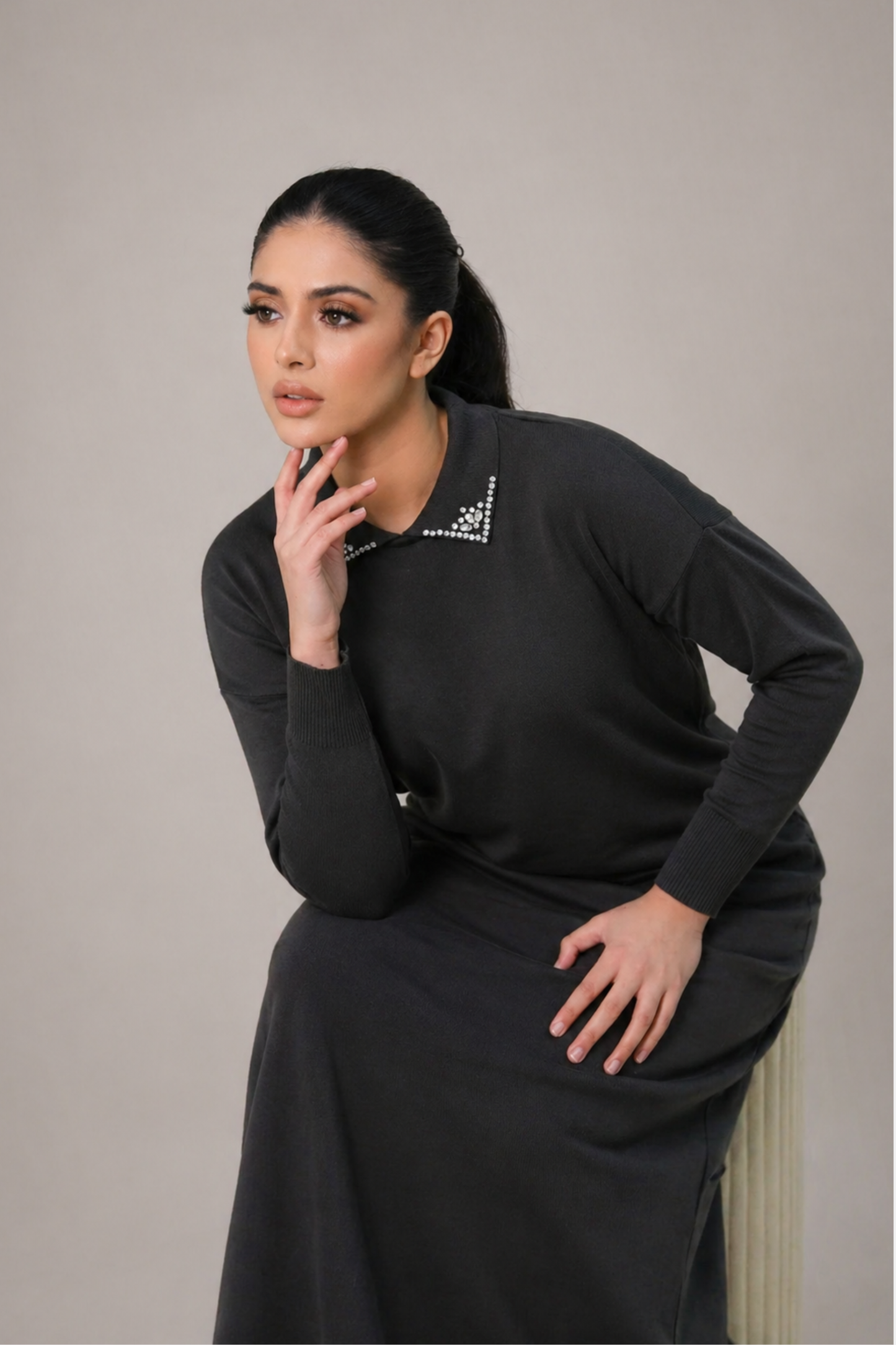 Mireya Khaki Knit Dress