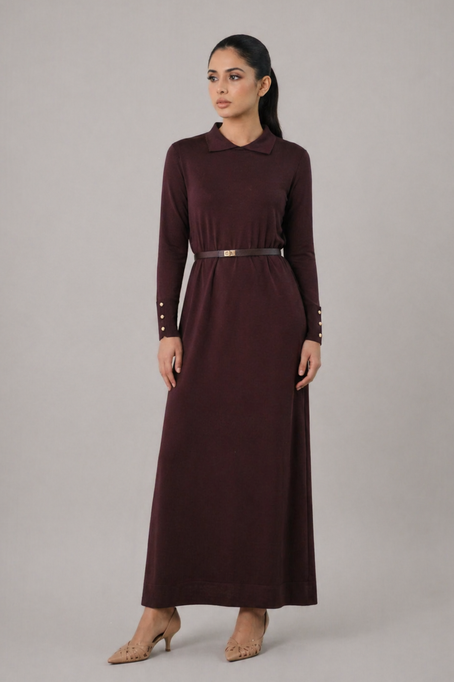 Nayla Brown Belted Dress