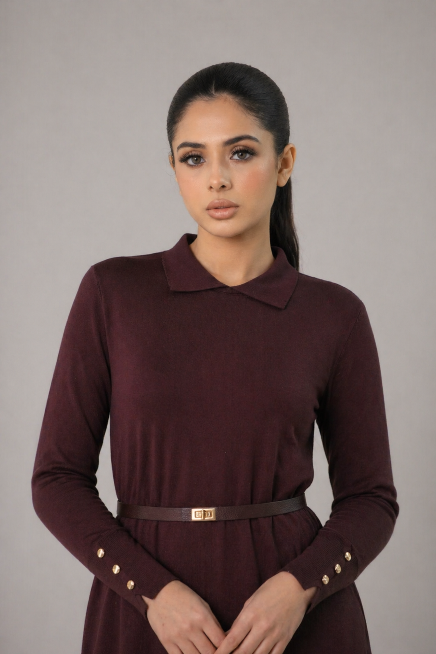 Nayla Brown Belted Dress