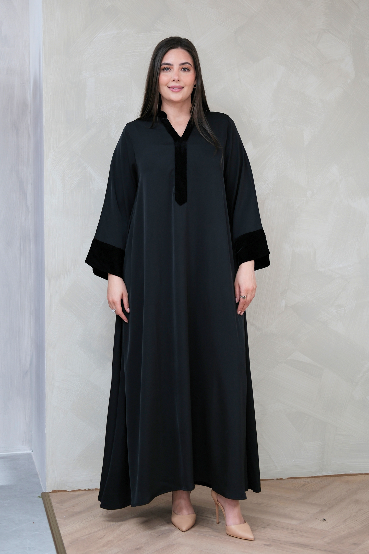 Velvet Trim Maxi Dress
