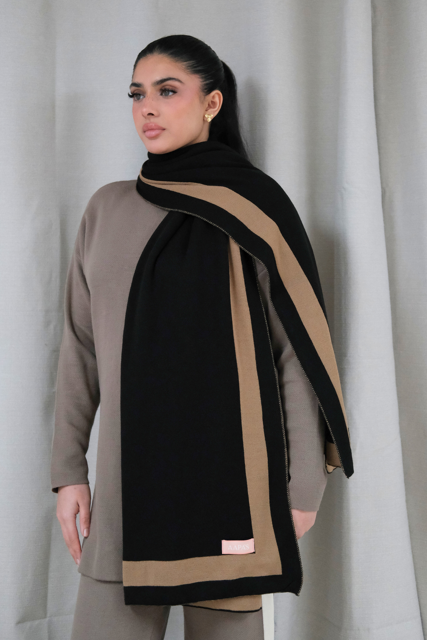 Knitted Draped Black Shawl
