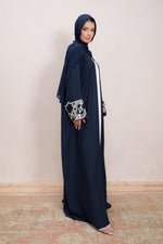Navy Blue Embroidered Open Abaya