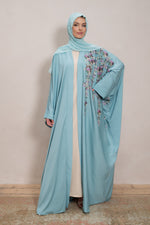 Aqua Embroidered Open Abaya
