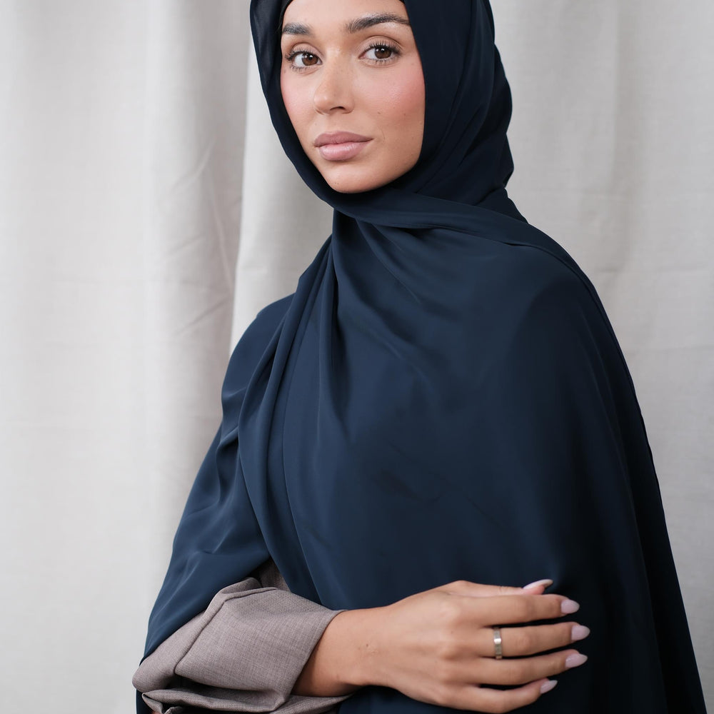 Navy Chiffon Silk Hijab