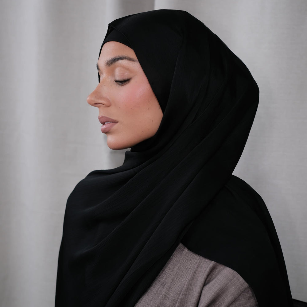 Black Crinkle Silk Hijab