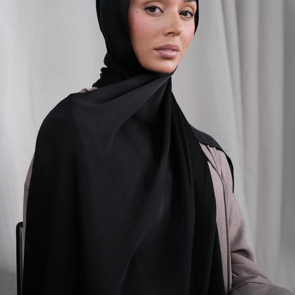 Black Crinkle Silk Hijab