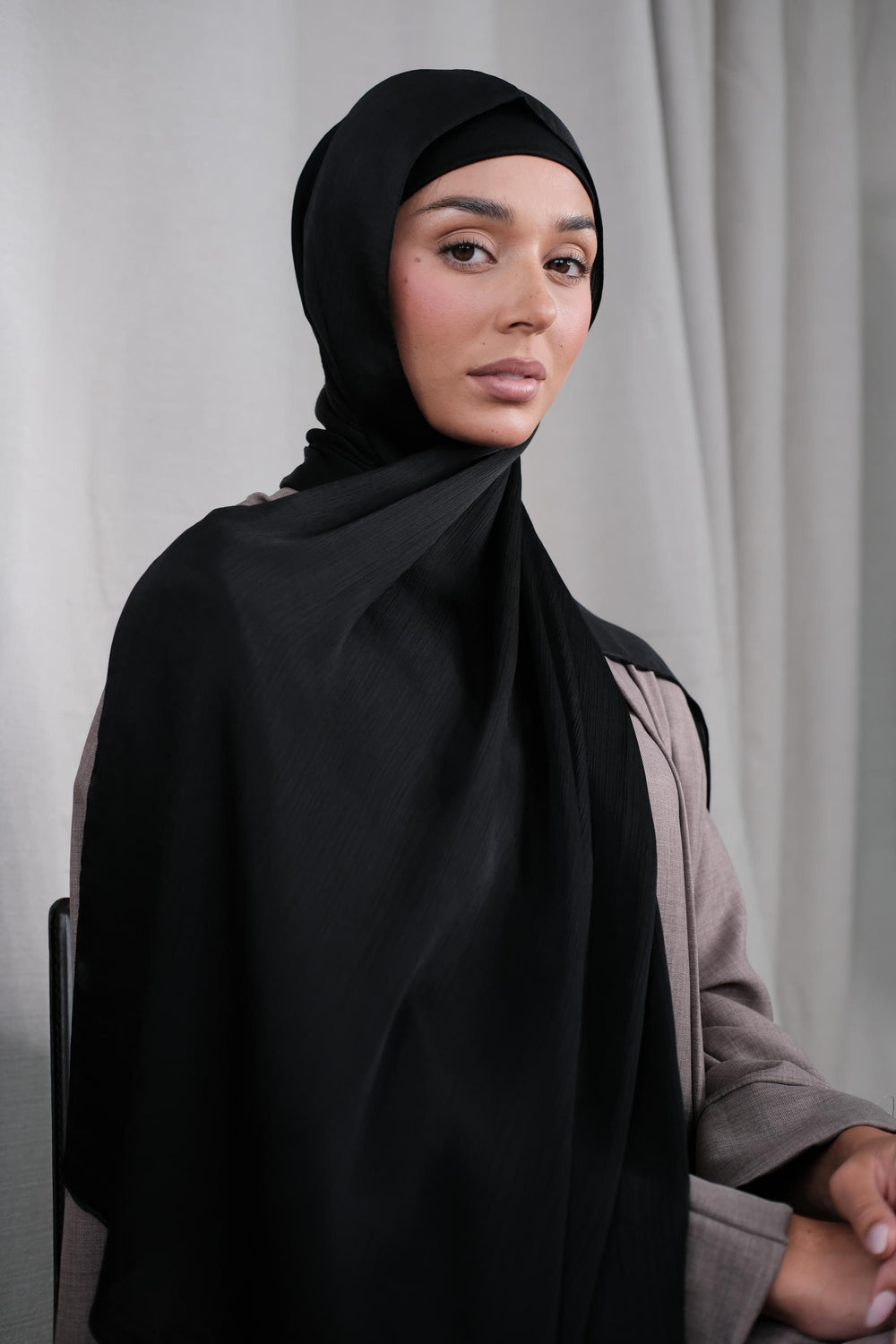 Black Crinkle Silk Hijab