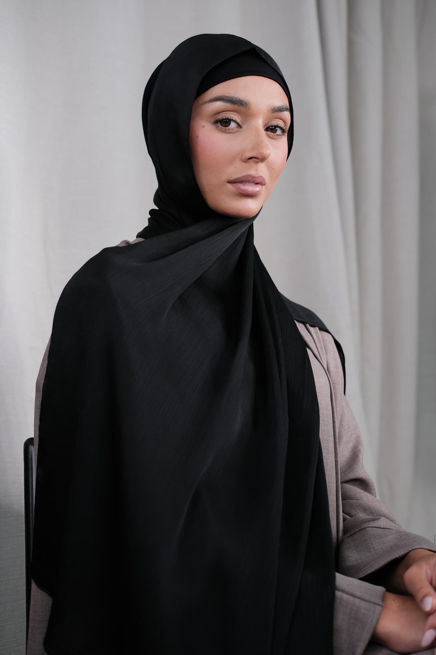 Black Crinkle Silk Hijab