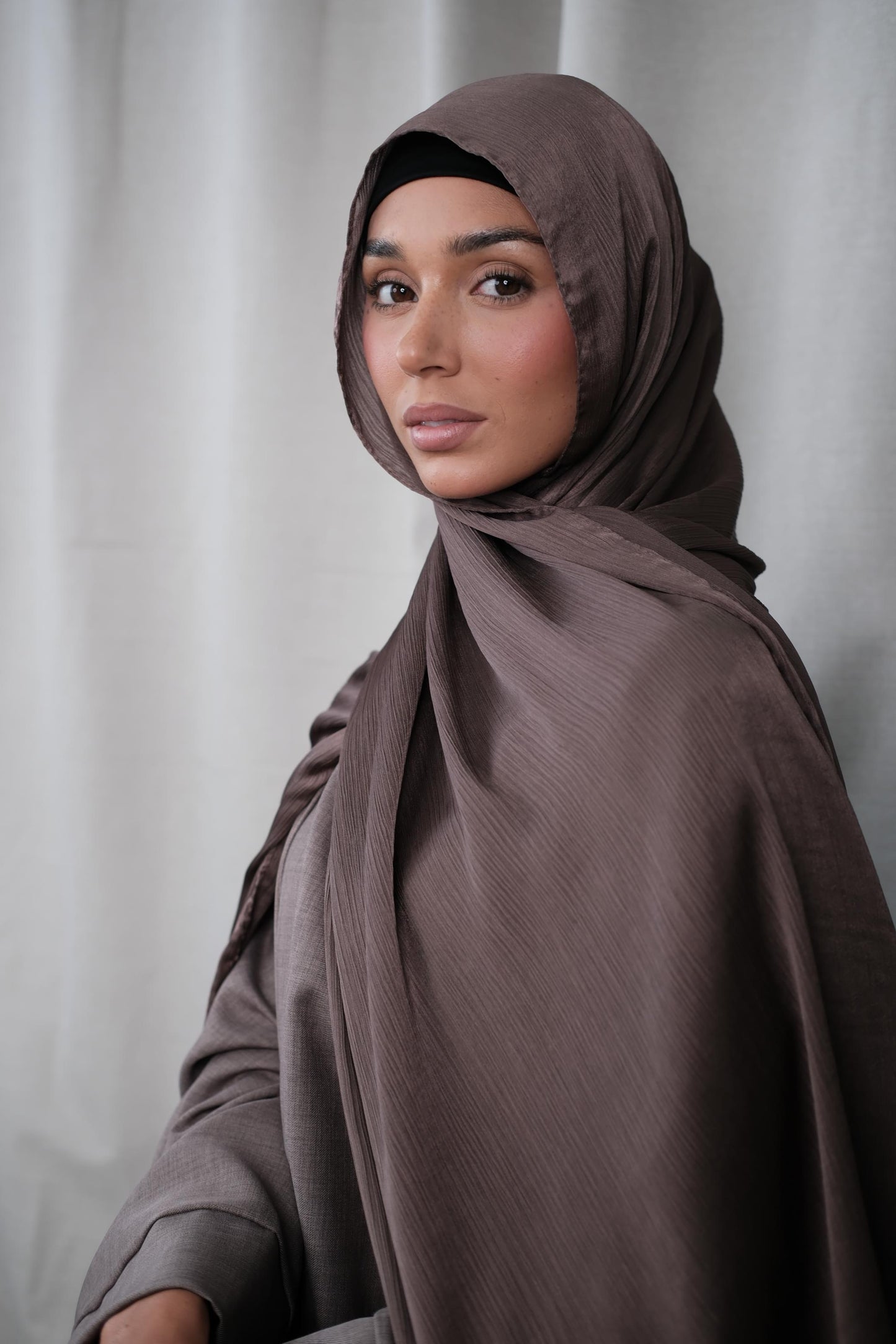 Coffee Crinkle Silk Hijab