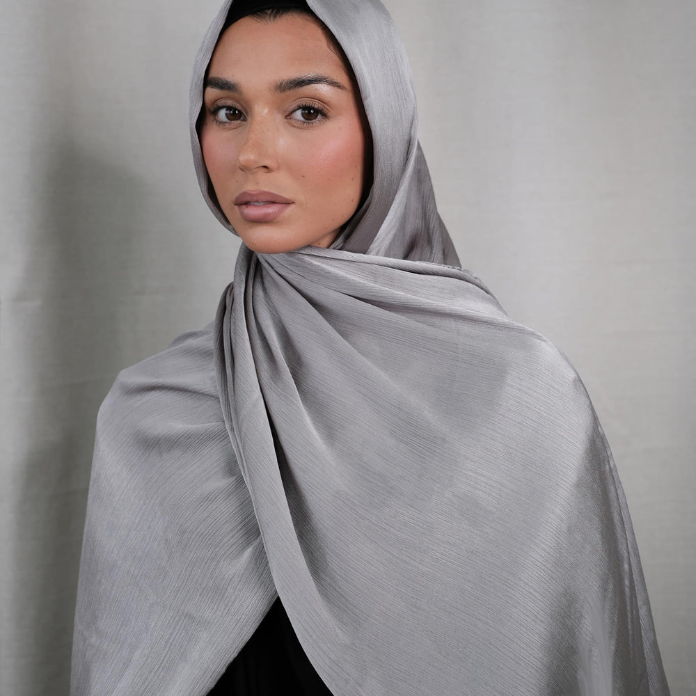 Grey Crinkle Silk Hijab