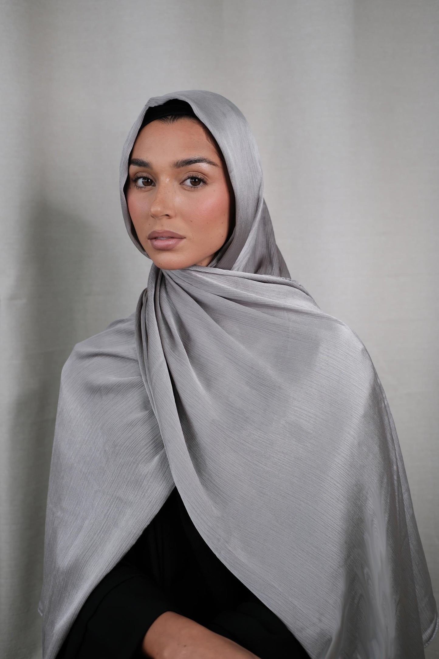 Grey Crinkle Silk Hijab