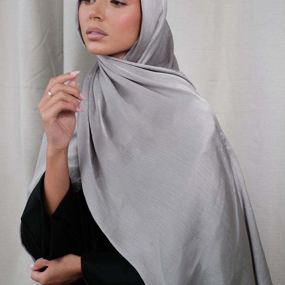 Grey Crinkle Silk Hijab
