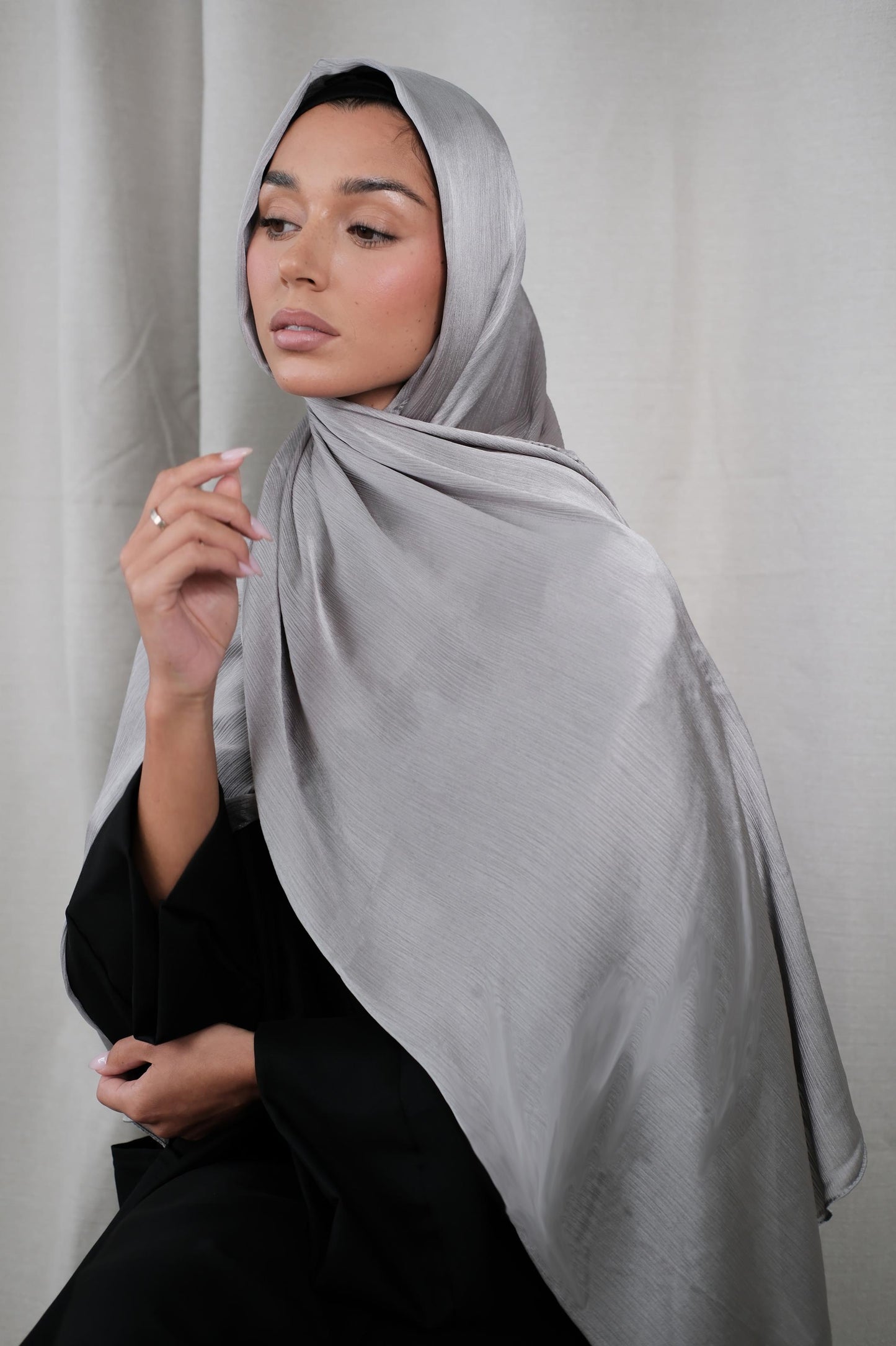 Grey Crinkle Silk Hijab