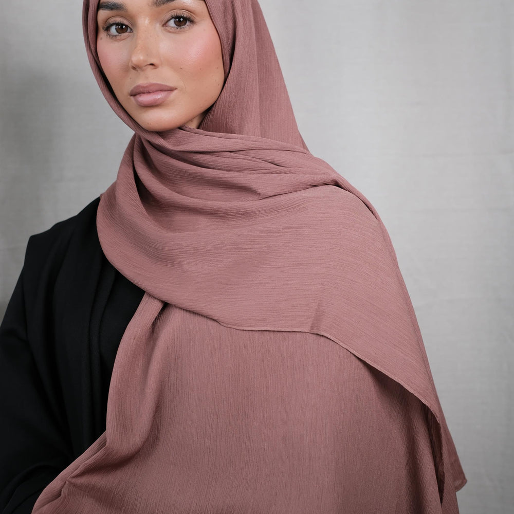Rose Wood Crinkle Silk Hijab