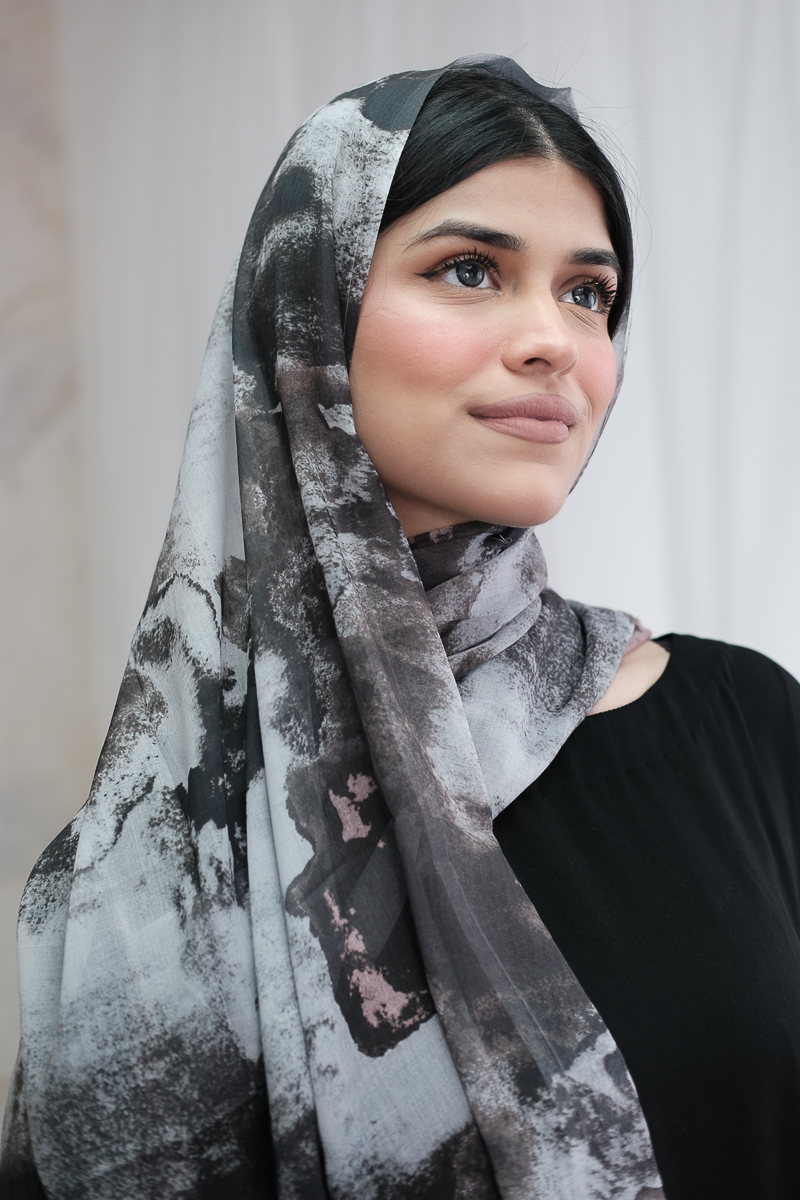 Abstract Grey & Pink Printed Hijab