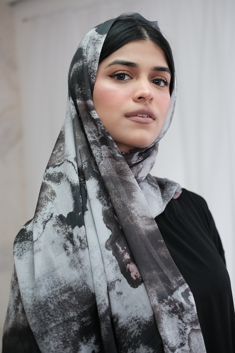Abstract Grey & Pink Printed Hijab