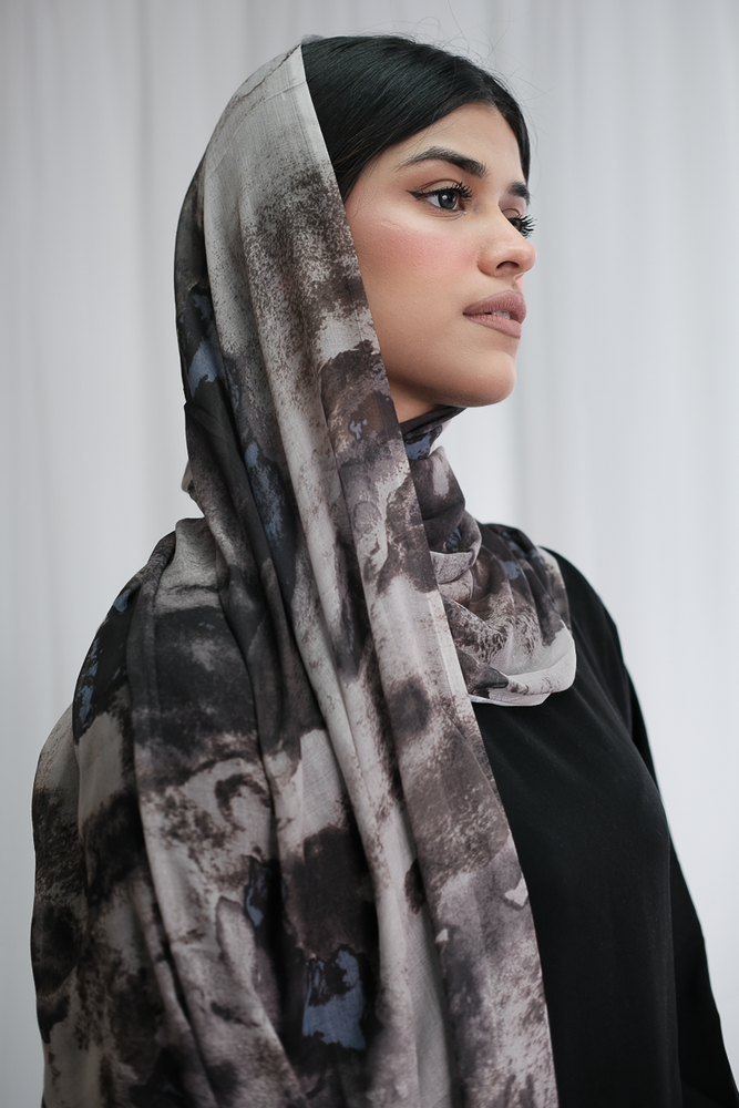 Abstract Grey & Blue Printed Hijab