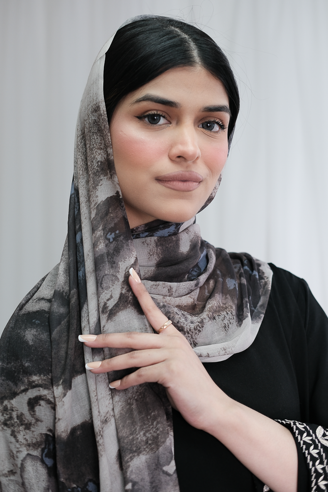 Abstract Grey & Blue Printed Hijab