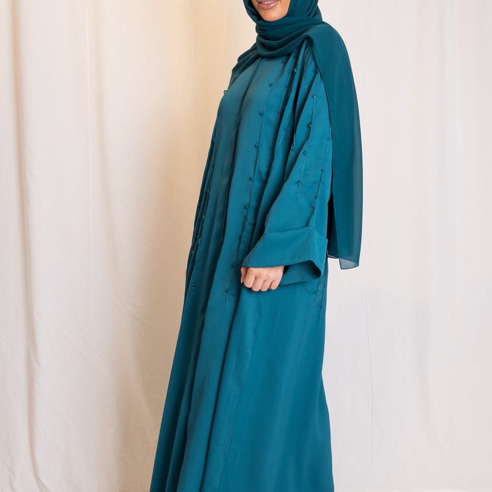 Jewel Blue Embellished Open Abaya