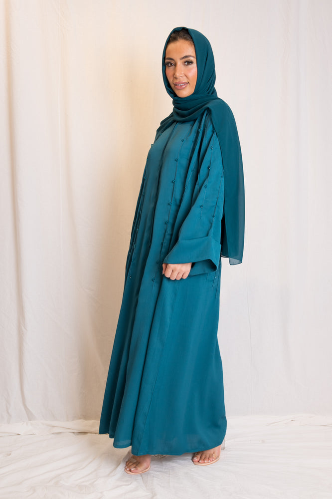 Jewel Blue Embellished Open Abaya