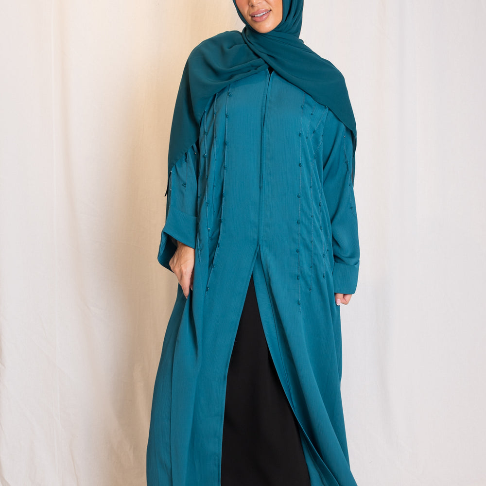 Jewel Blue Embellished Open Abaya