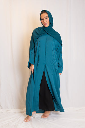 Jewel Blue Embellished Open Abaya