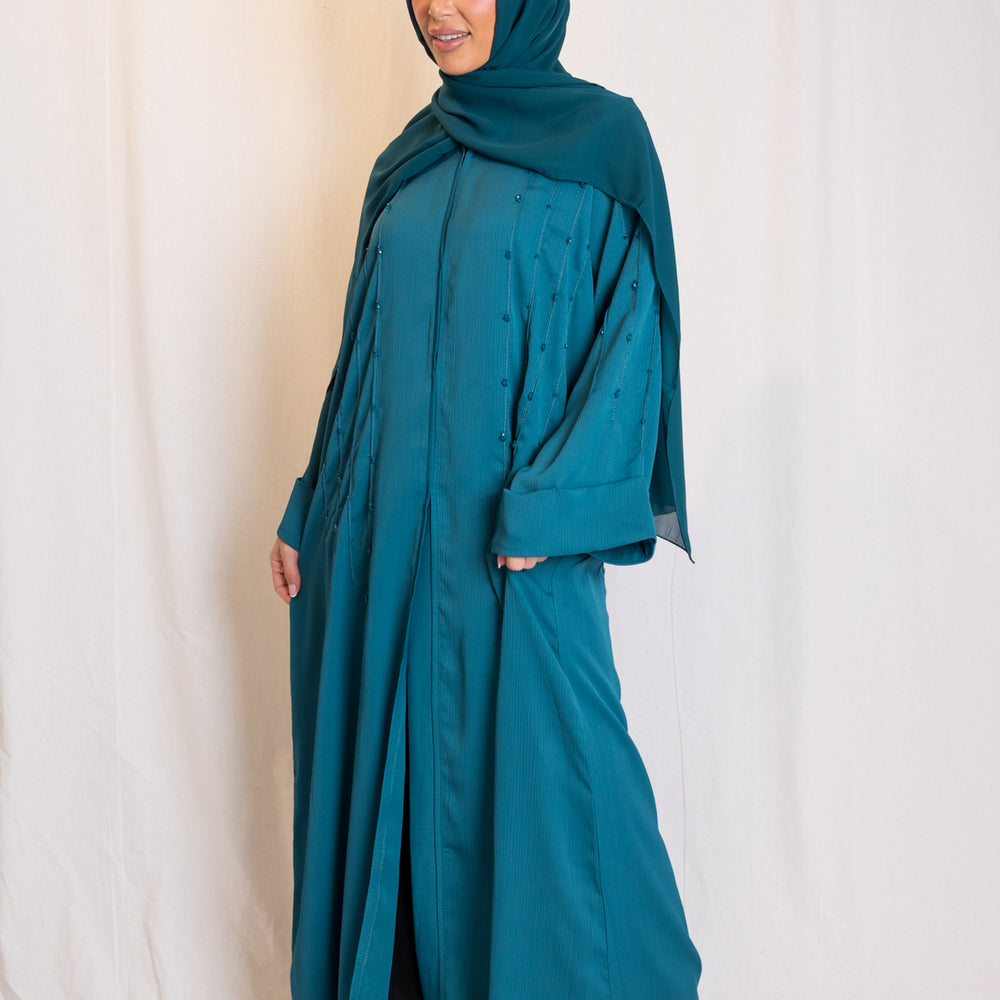 
                      
                        Jewel Blue Embellished Open Abaya
                      
                    