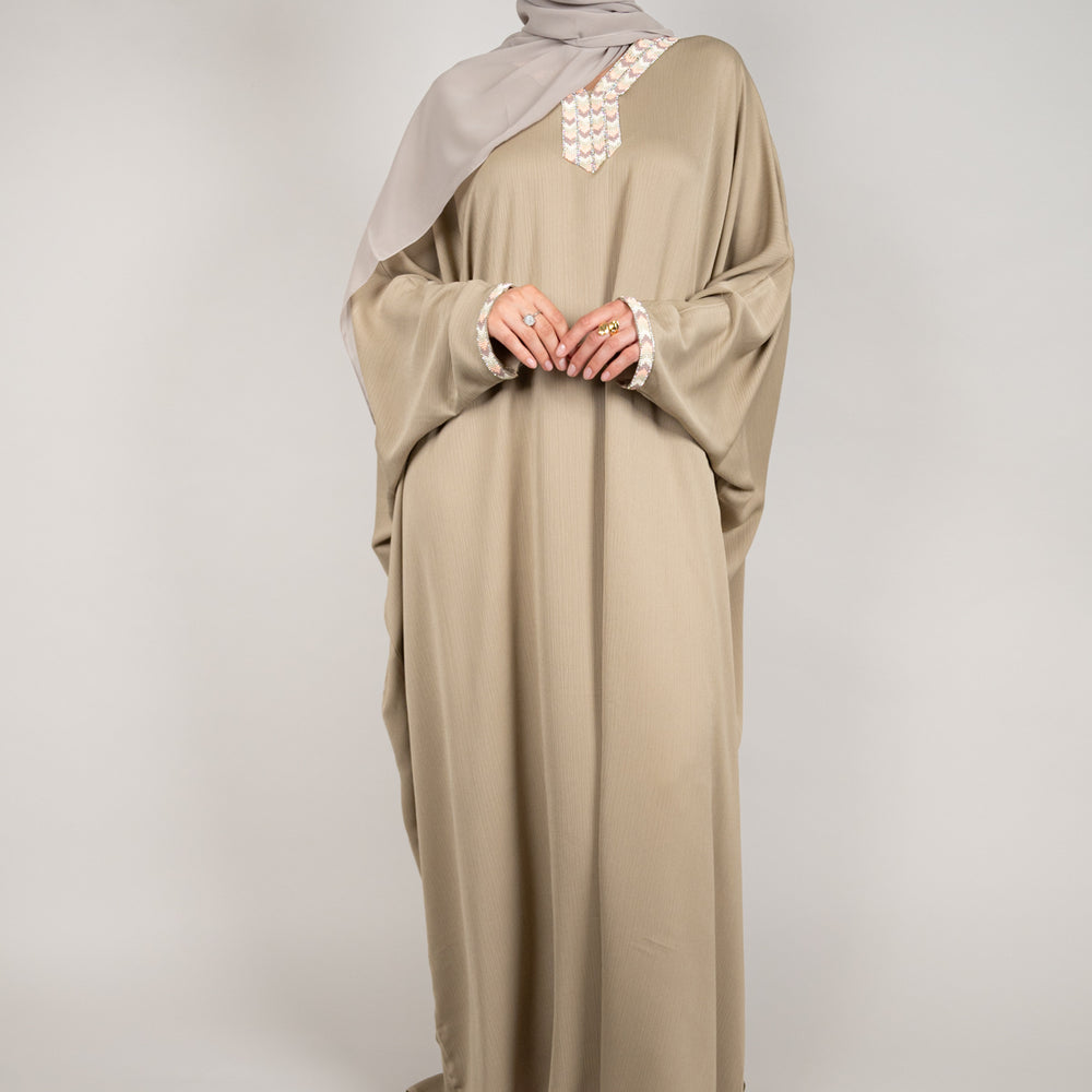 Sand Batwing Sleeve Abaya