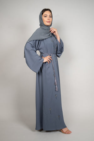 Slate Grey Embellished Abaya