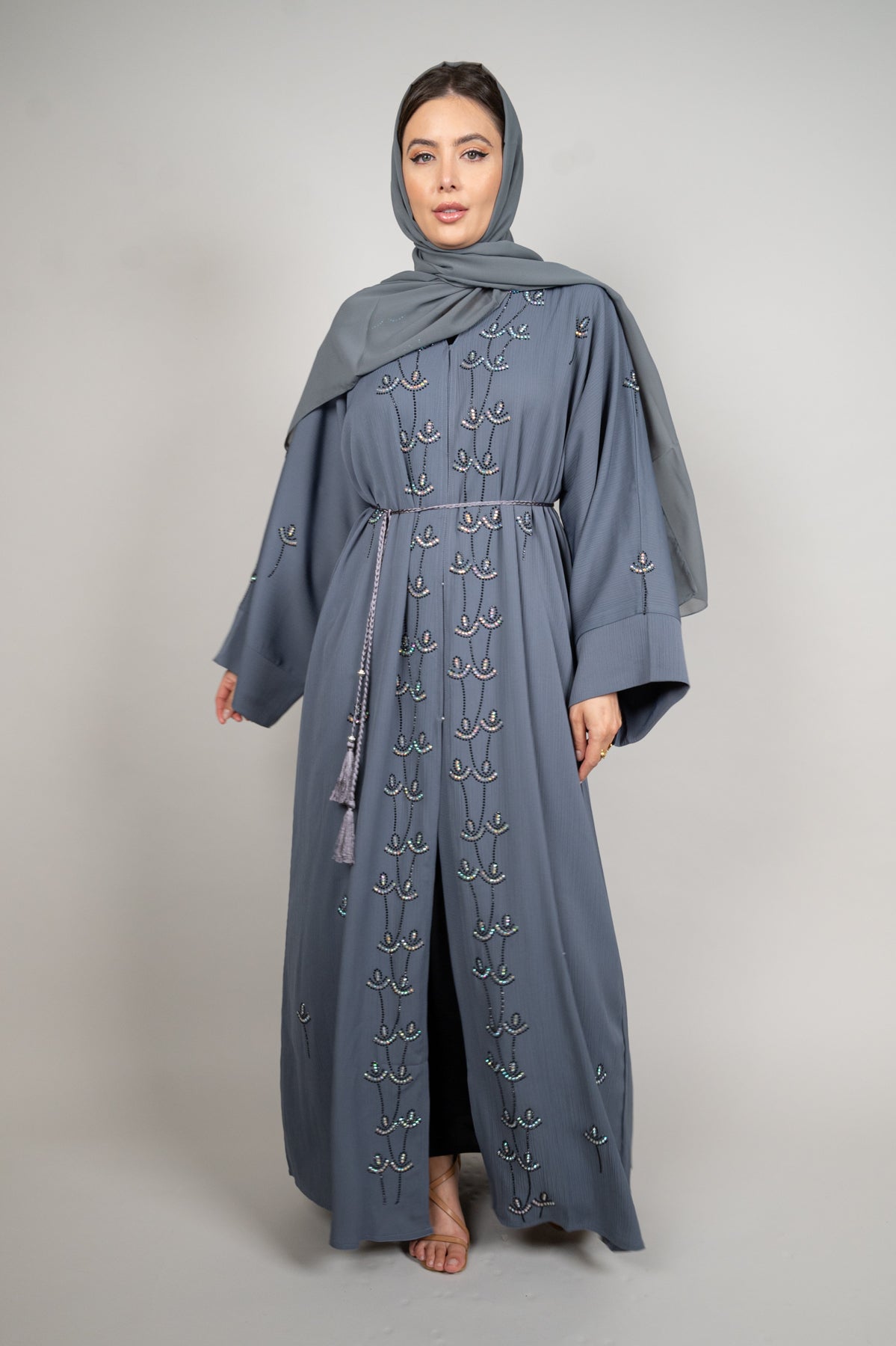 Slate Grey Embellished Abaya