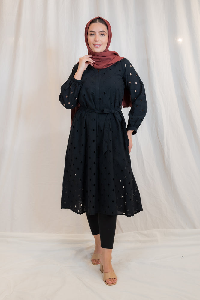 Black Cutwork Midi Dress