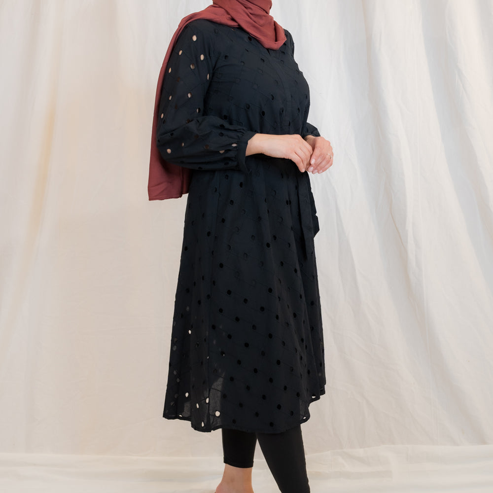 
                      
                        Black Cutwork Midi Dress
                      
                    