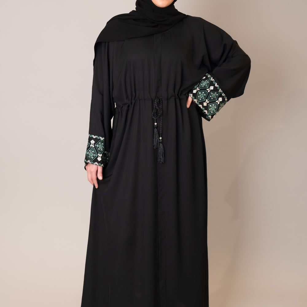 Black Embroidered Sleeve Abaya