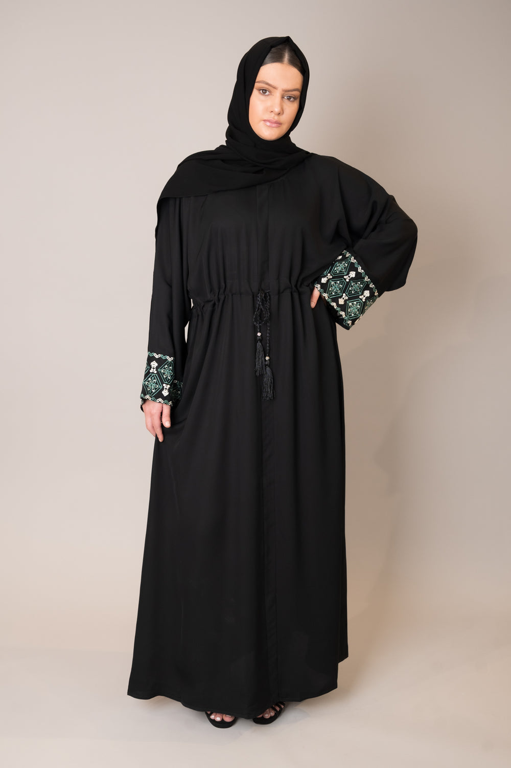 Black Embroidered Sleeve Abaya