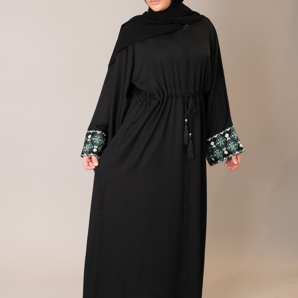 Black Embroidered Sleeve Abaya