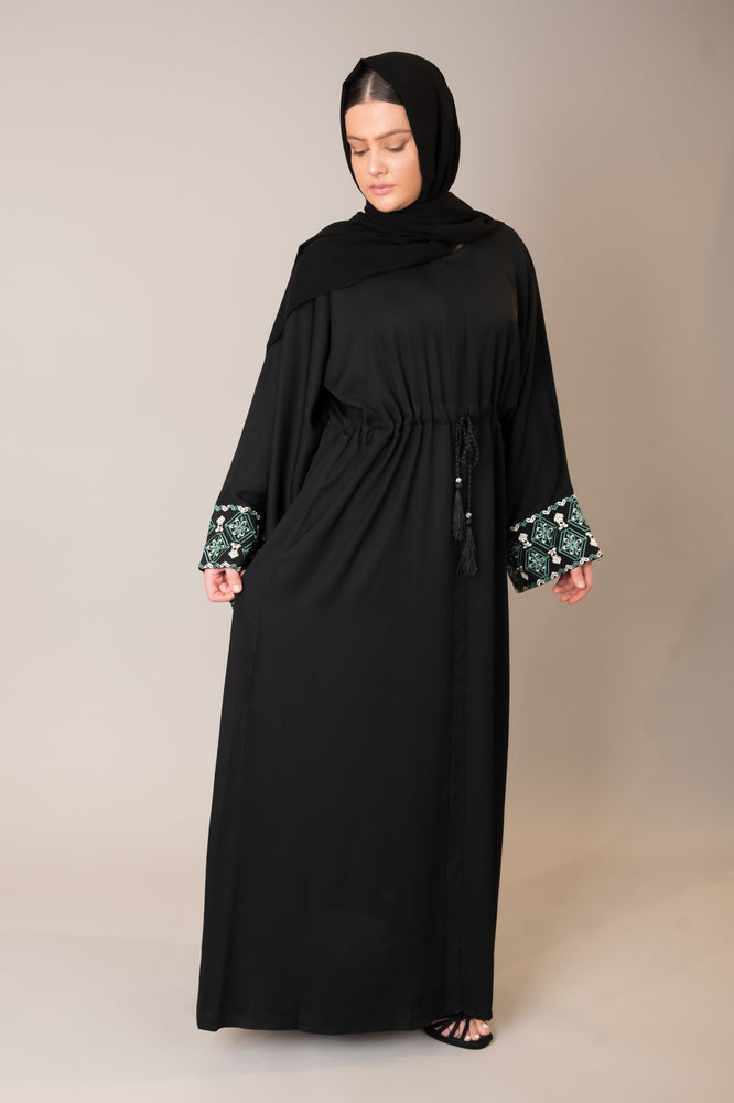 Black Embroidered Sleeve Abaya