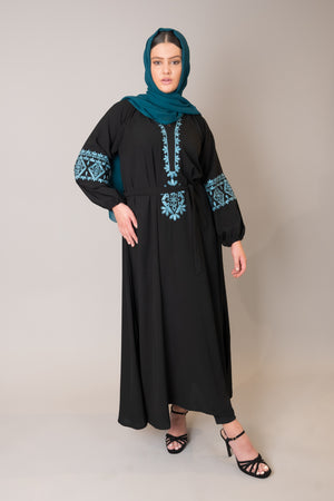 Black & Teal Embroidered Maxi Dress