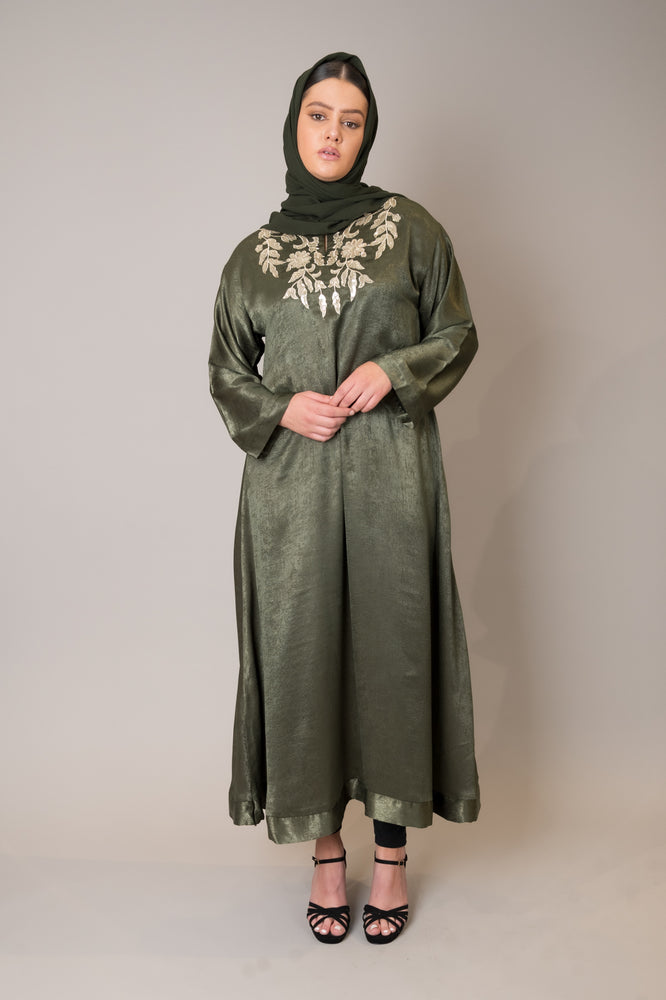 Khaki Embroidered Midi Dress