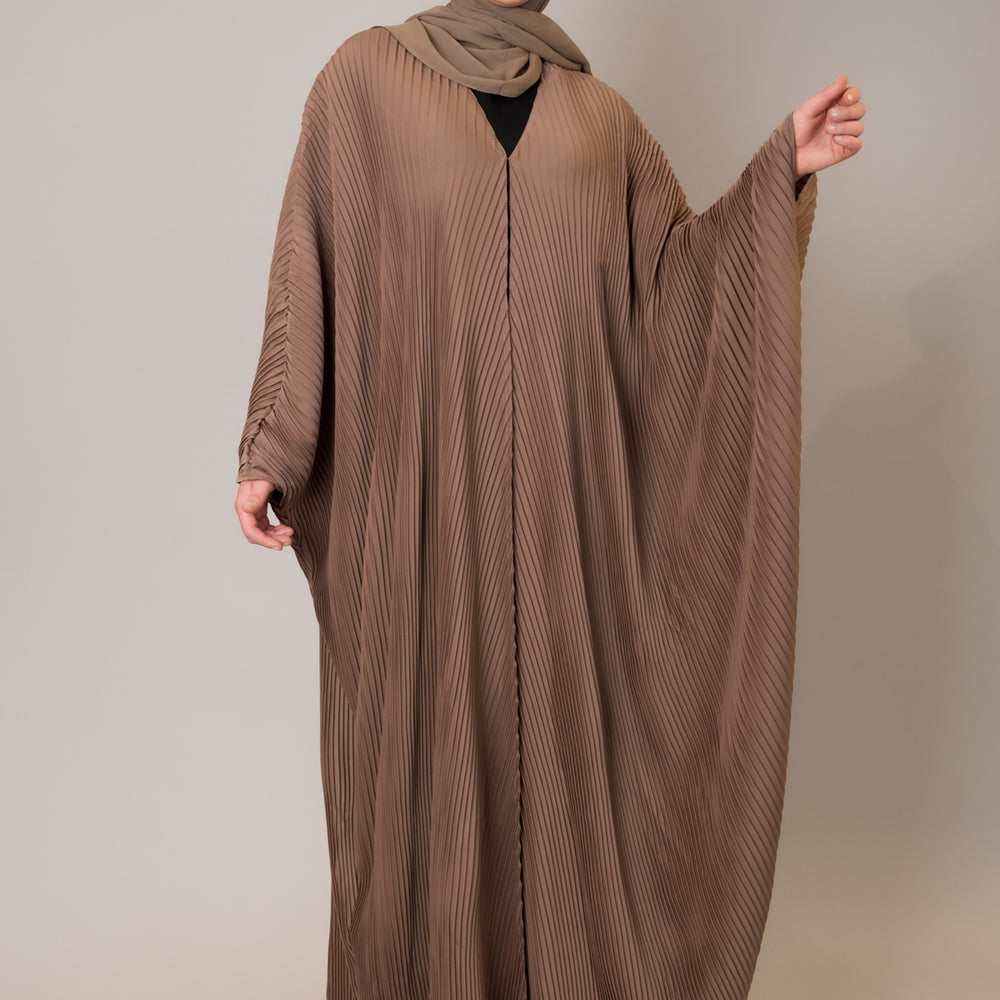 Mocha Batwing Pleated Open Front Kaftan