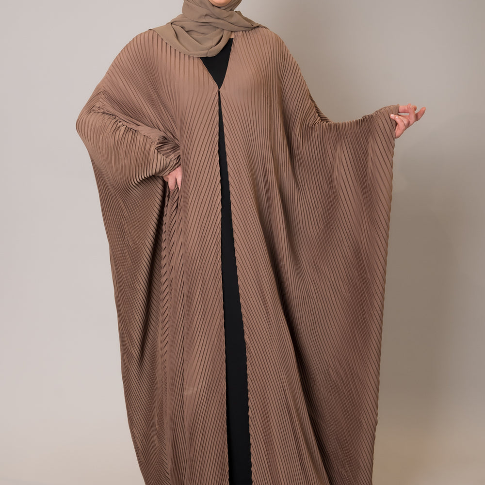 Mocha Batwing Pleated Open Front Kaftan