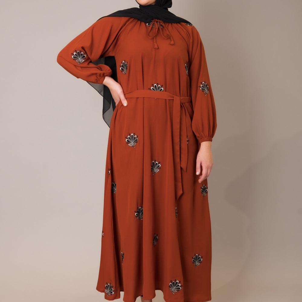 
                      
                        Rust Embroidered Midi Dress
                      
                    