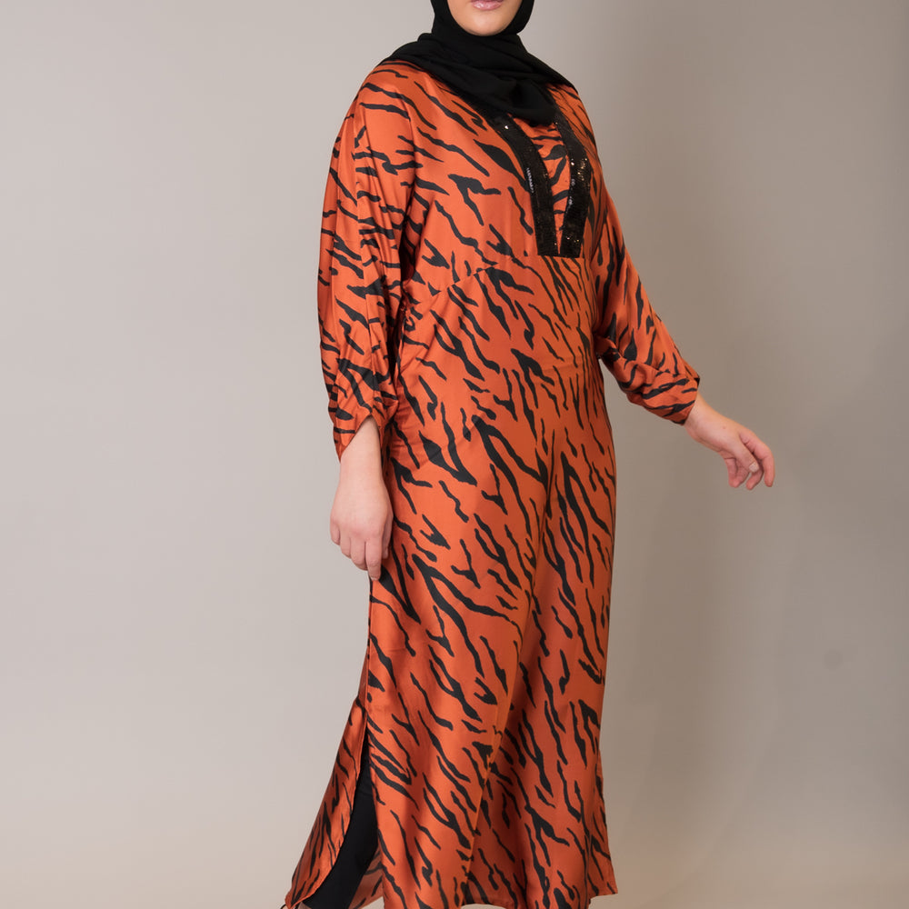 Burnt Orange Animal Kaftan Dress