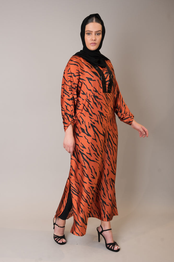 Burnt Orange Animal Kaftan Dress