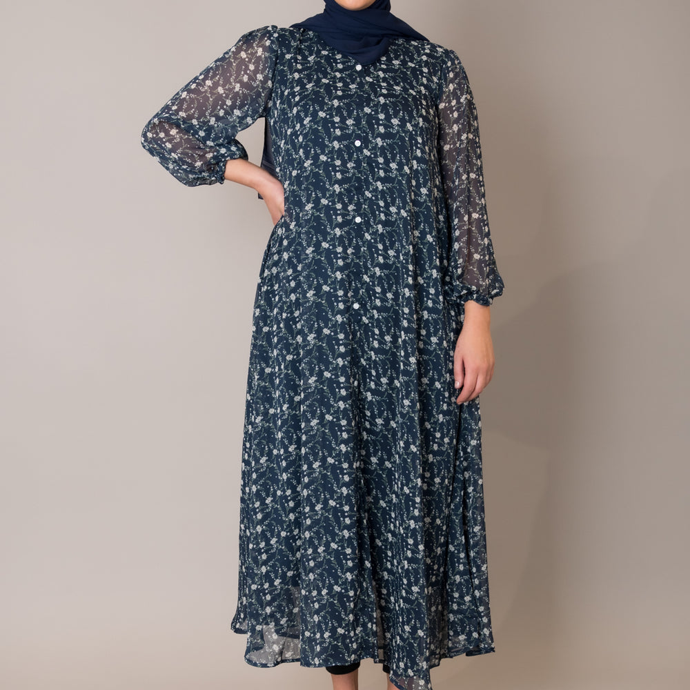 Navy Ditsy Floral Midi Dress