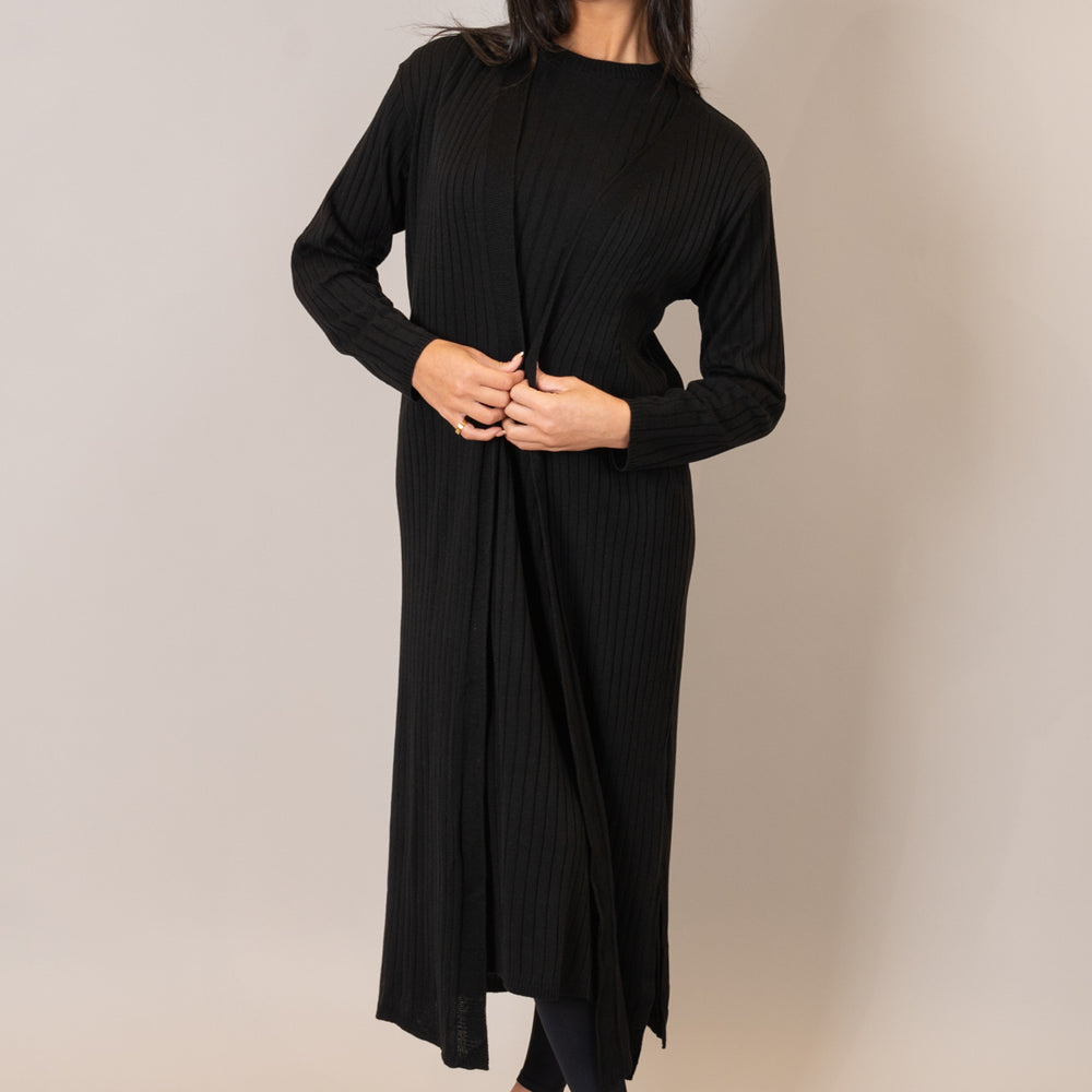 
                      
                        Black Ribbed Knit Cardigan Co-Ord
                      
                    