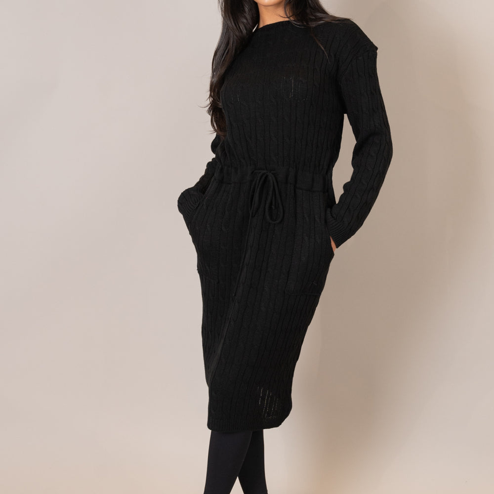 
                      
                        Black Drawstring Cable Knit Dress
                      
                    